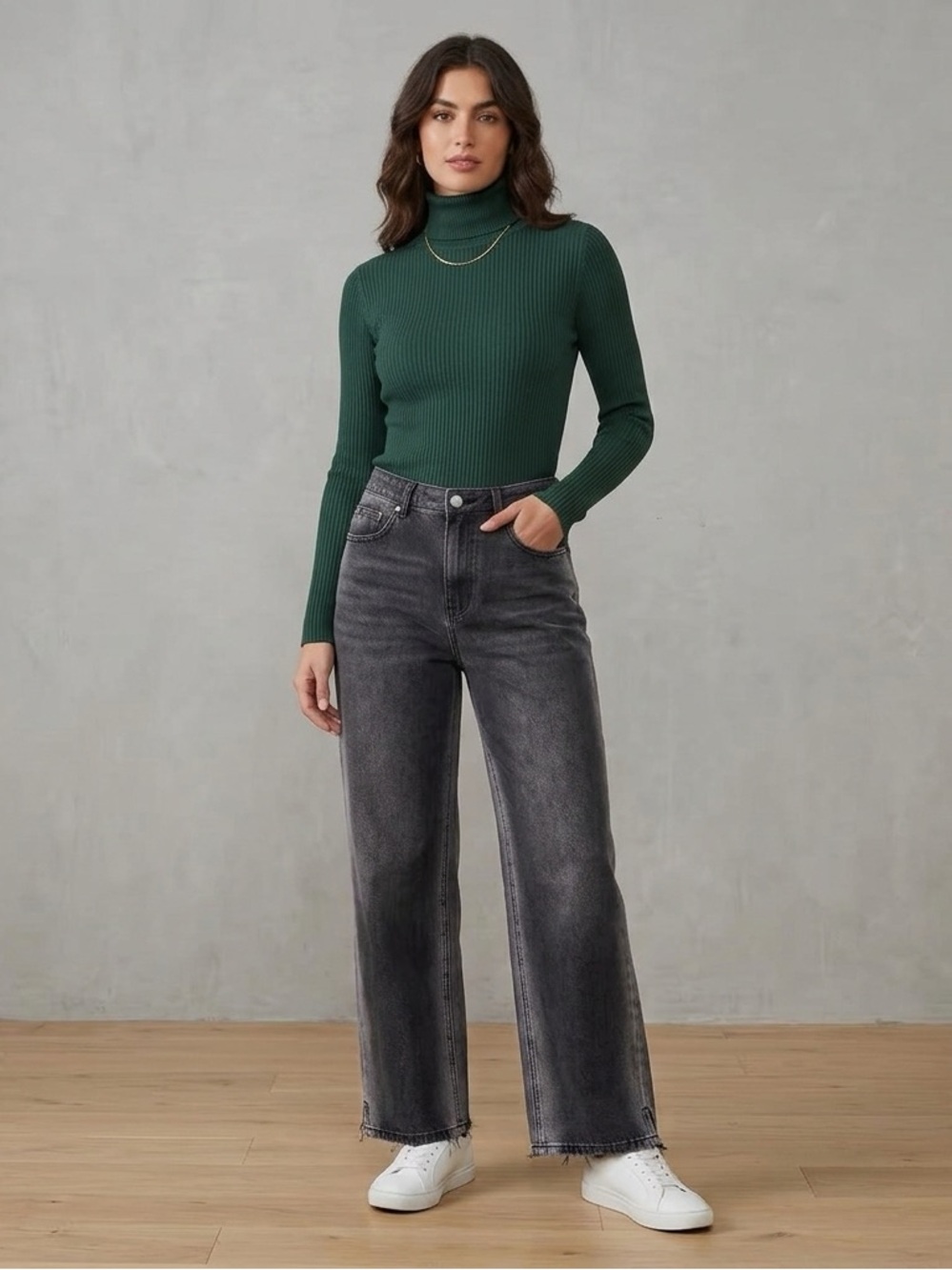 Women's CC Black Washed Wide leg Jeans